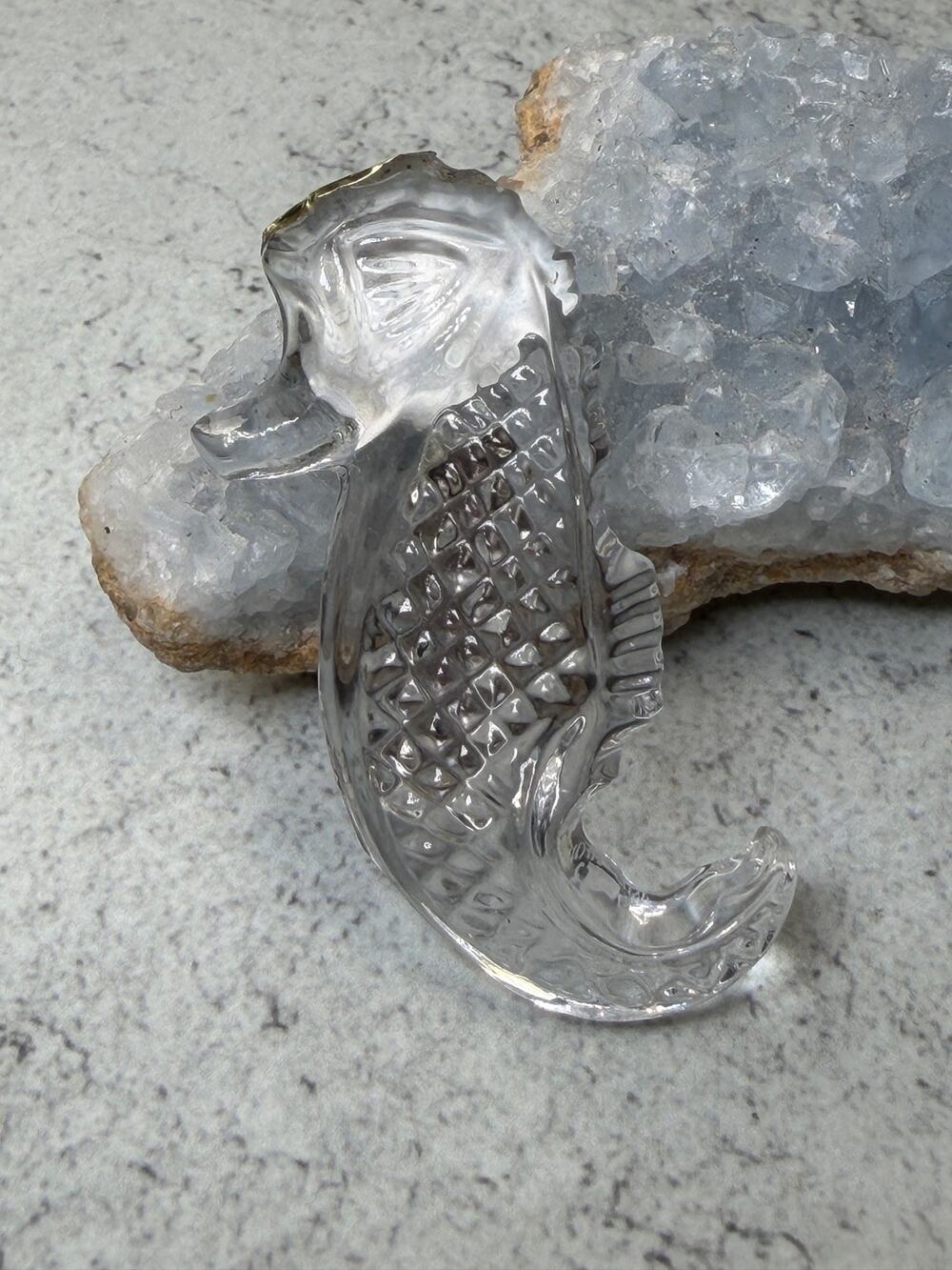 Vintage Waterford Seahorse Crystal Brooch Clear Glass Pin